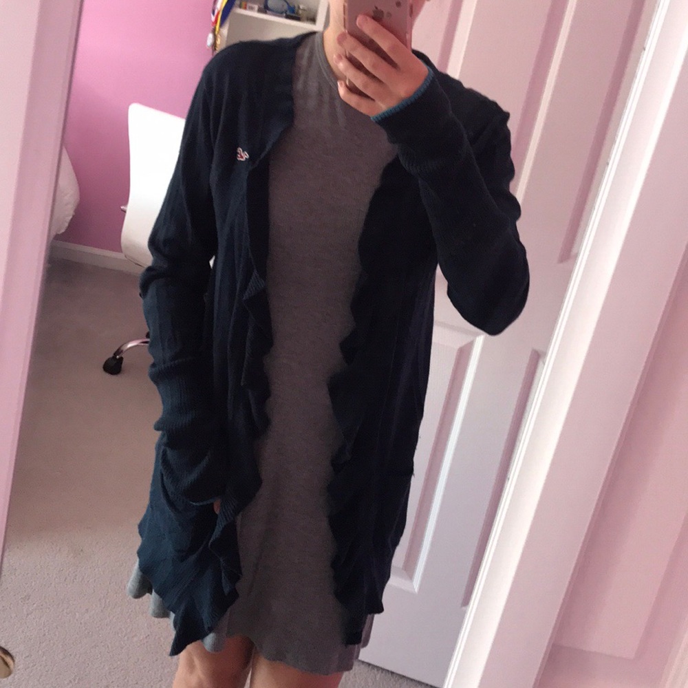 Ruffle accent ultra soft cardigan